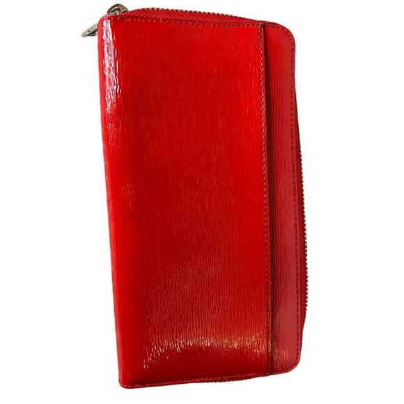 ˚₊‧꒰ა ☆ ໒꒱ ‧₊˚DKNY Wallet Glossy RED Textured Leather Full Zip (2F-DV) - Picture 2 of 5